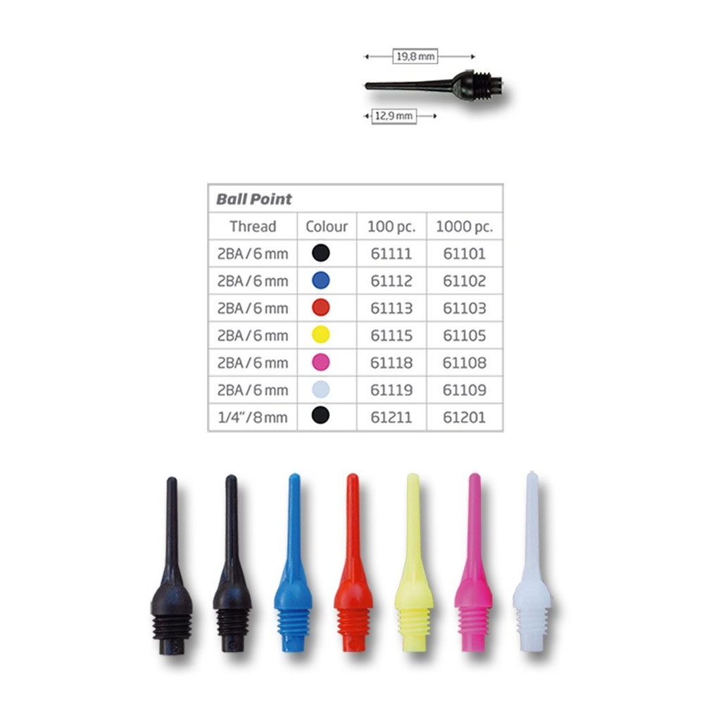 [b61211] BEAZD Ball Point Soft Tips 6mm(2BA)& 8mm(1/4BSF) (100/schw.)